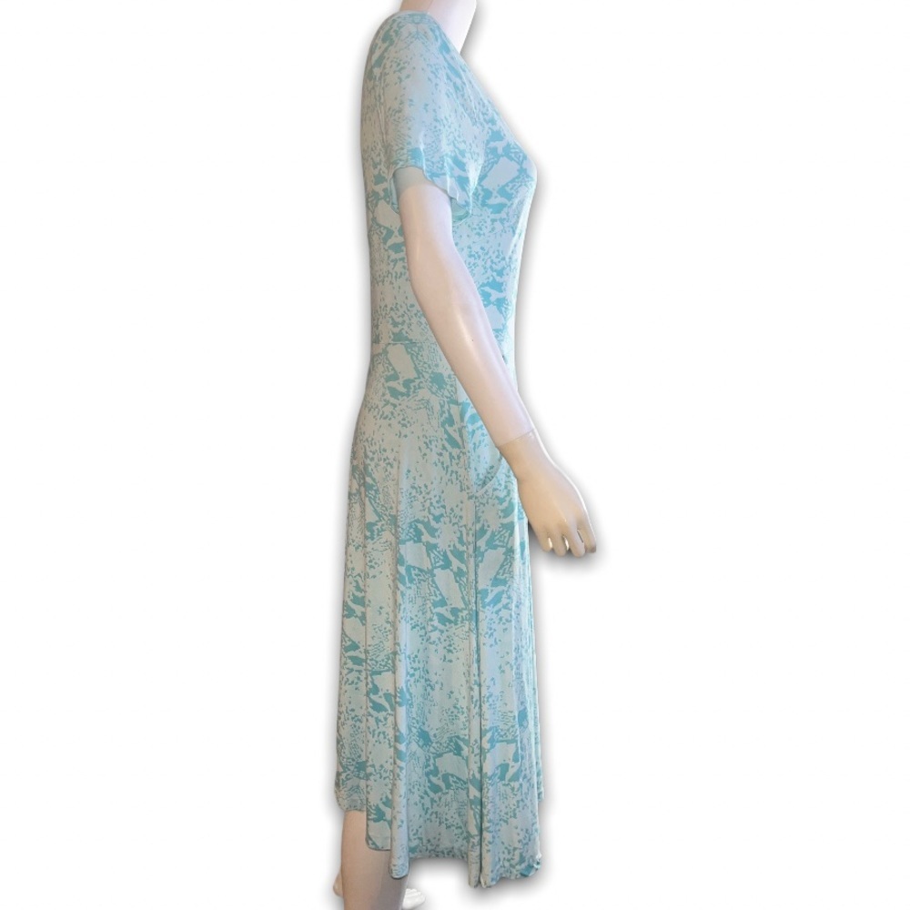 FRESH PRODUCE Coastal Faux Wrap Dress Teal Aqua Blue Reptile Snake Skin Print M - Picture 4 of 9